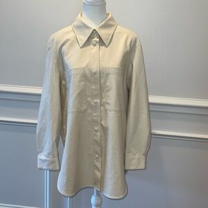 Zara Lightweight Faux Leather Cream Snap Closure Shacket / Shirt / Jacket Medium